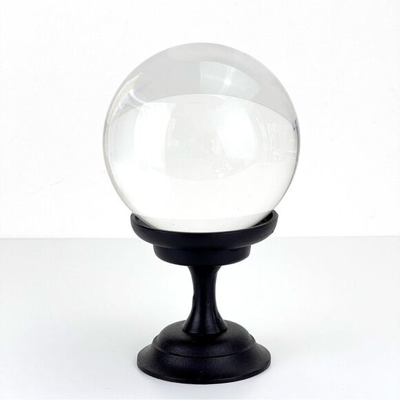 Pottery Barn Crystal Ball Large Clear Glass Sphere on Black Metal Base - Picture 1 of 10